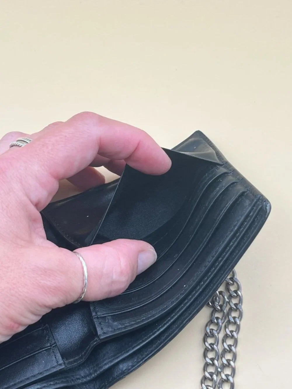 CELINE Bi-Fold Wallet with Chain Black Calfskin Silver 10C693BLX.38SI + Cards